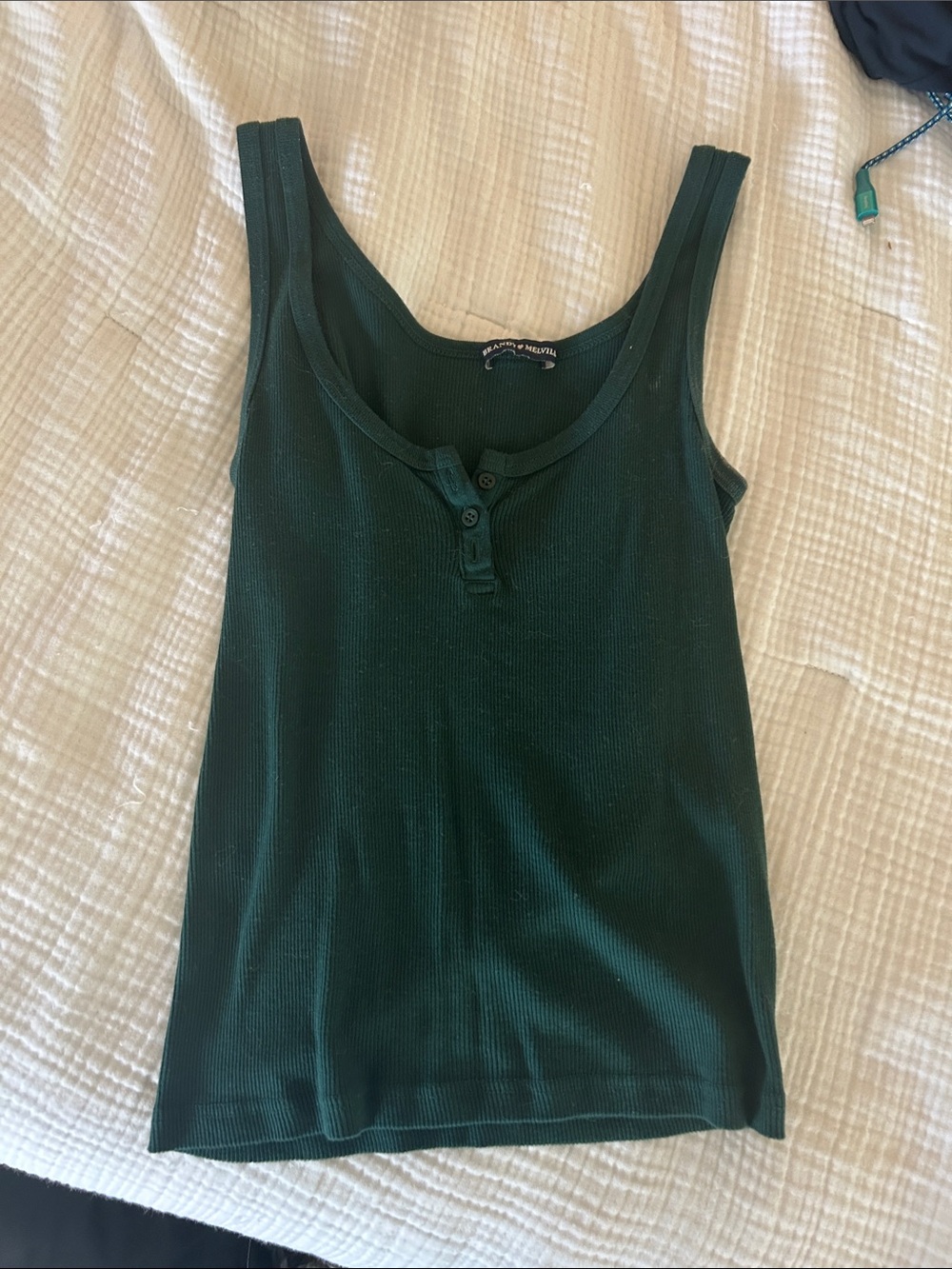 Brandy Melville Forest Green Ribbed Henley Tank